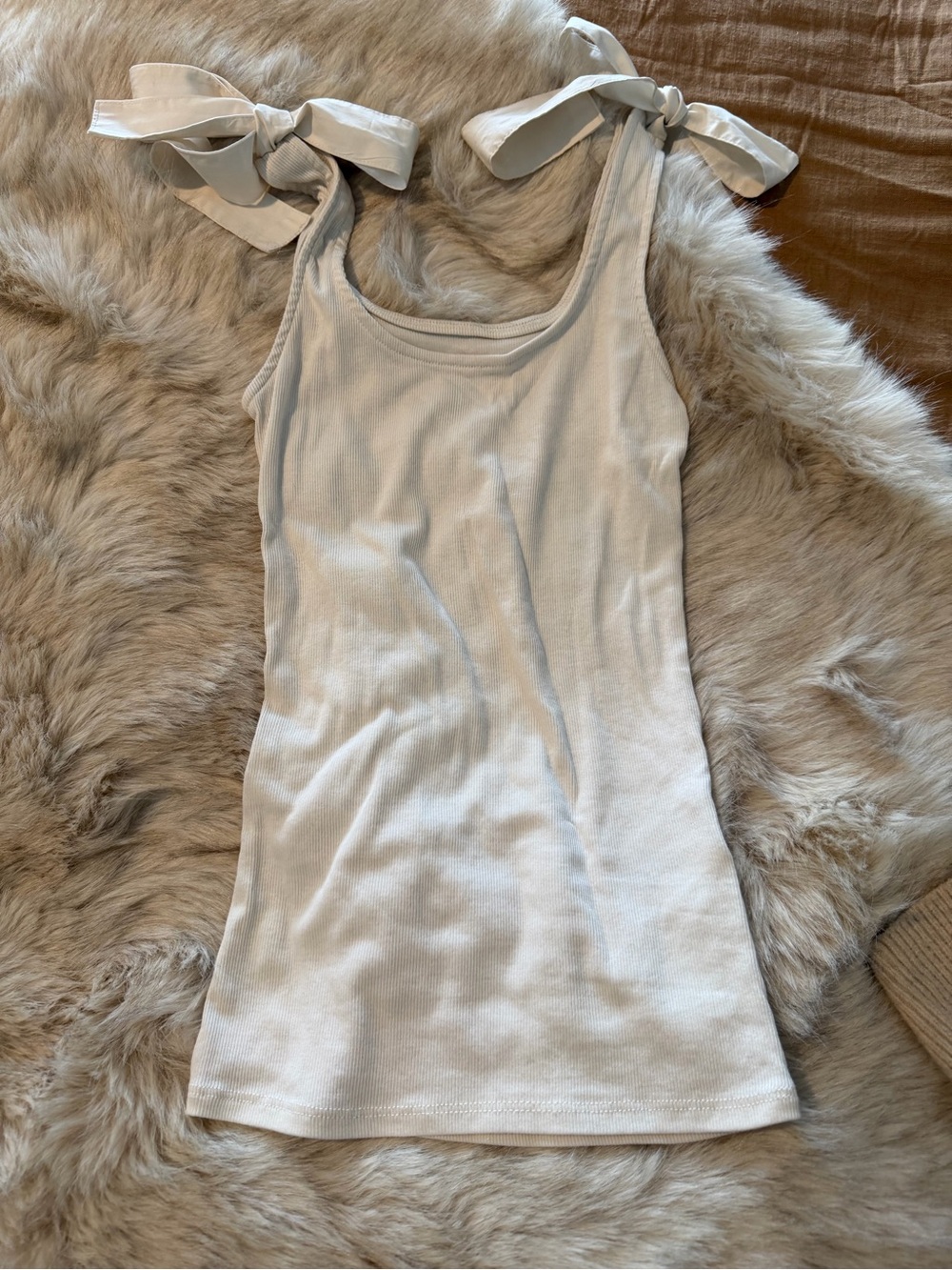 a new day White Tie-Shoulder Ribbed Tank